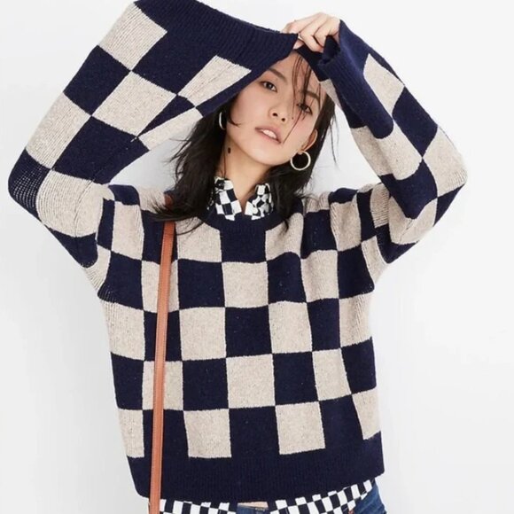 Madewell | Cardiff Checkerboard Crewneck Sweater | XS - Picture 4 of 12